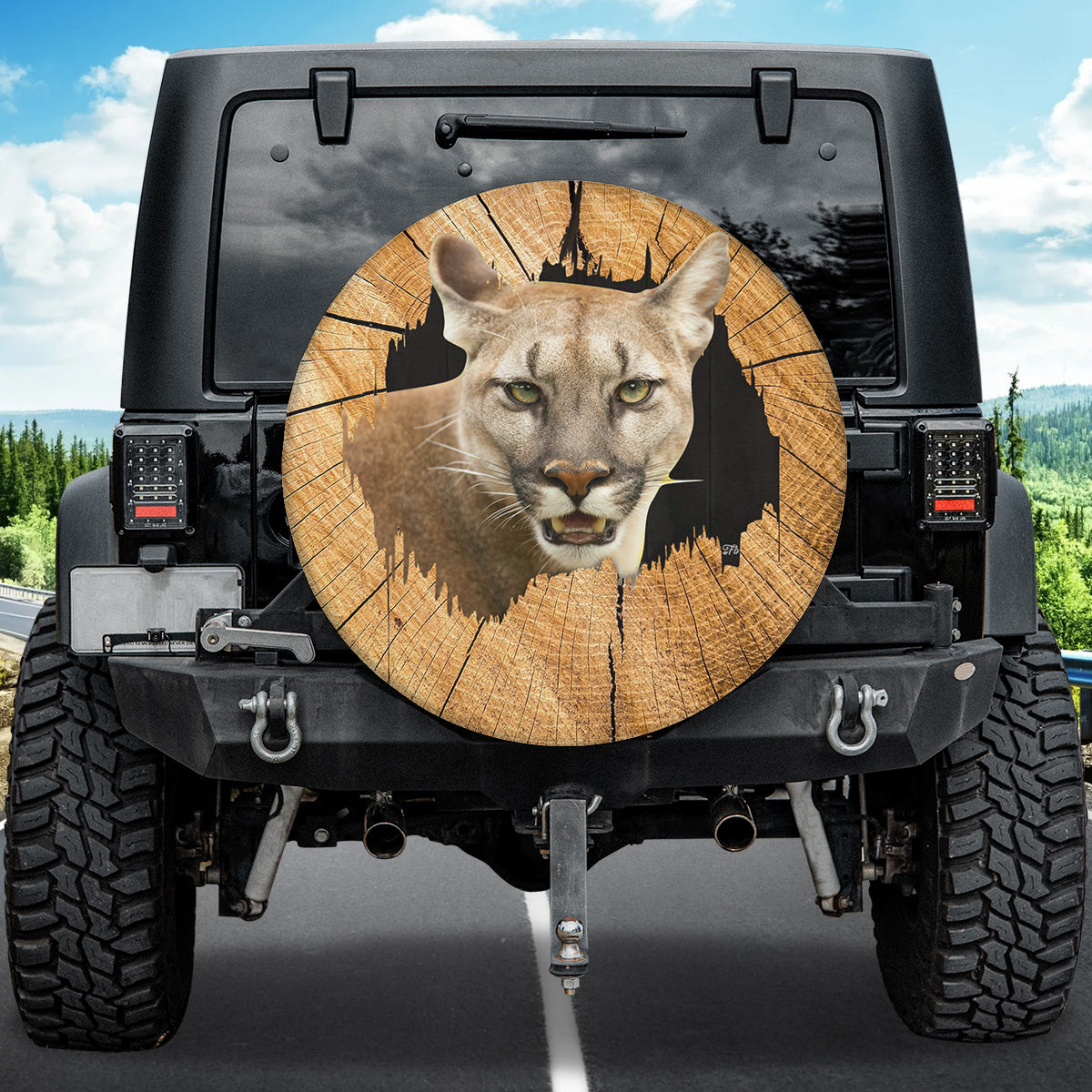 Petthouse | Cougar Wildlife Animal Wood Hole Spare Tire Cover, Cougar Lovers Truck Decor
