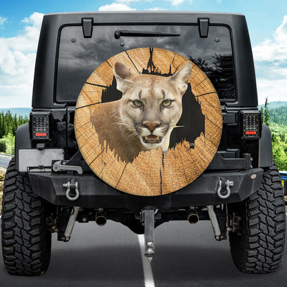 Petthouse | Cougar Wildlife Animal Wood Hole Spare Tire Cover, Cougar Lovers Truck Decor