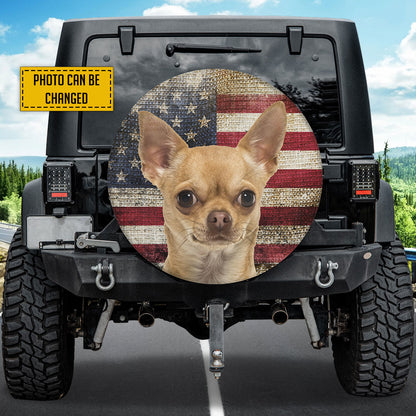 Petthouse | Custom Dog Spare Tire Cover Wheel Cover Dog American Flag Vintage Waterproof Tires Covers