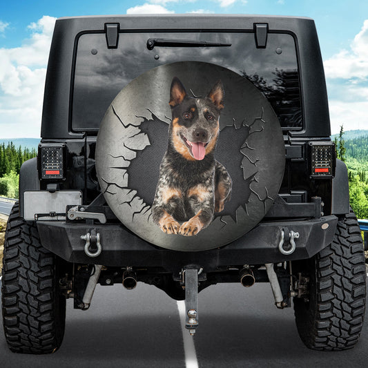 Petthouse | Australian Cattle Spare Wheel Cover Dog Peeking Out Cracked Hole Tire Cover Funny Car