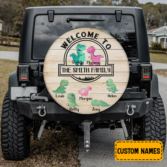 Petthouse | Customized Tire Cover Welcome To Dinosaur Tire Cover Cartoon Funny Dinosaur Wrap Car Decoration