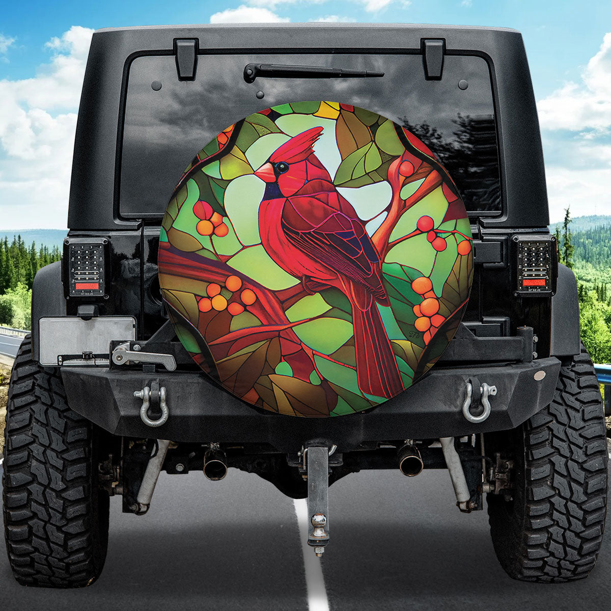 Petthouse | Cardinal Spare Tire Cover Stained Glass Tire Cover Bird Spring Tire Wrap Christmas  Accessories