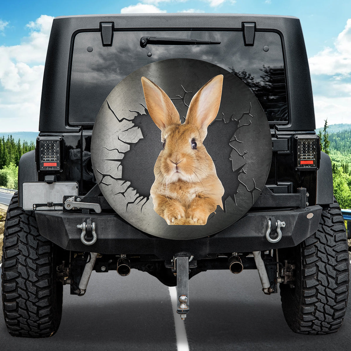 Petthouse | Rabbit Crack Hole Printed Wheel Cover Bunny Easter Day Camper Tire Cover Pet Lover Car Accessory