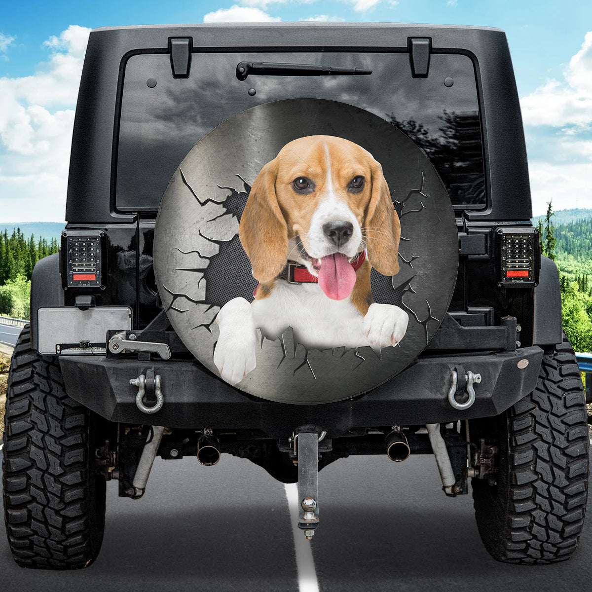 Petthouse | Beagle Peeking Out Crack Hole Spare Tire Cover Beagle Dog Dad Wheel Cover Father's Day Dog Daddy