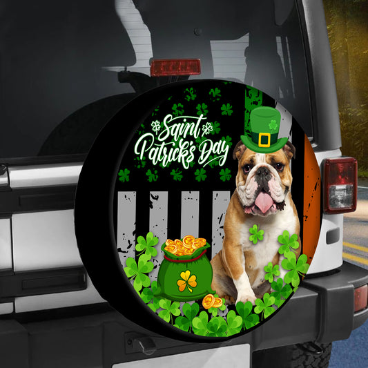 Petthouse | English Bulldog Saint Patrick's Day Spare Tire Cover Irish Shamrock Coin Lucky Gift