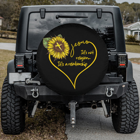 Petthouse | Sunflower Cross Heart Spare Tire Cover Jesus It's Not Religion It's A Relationship