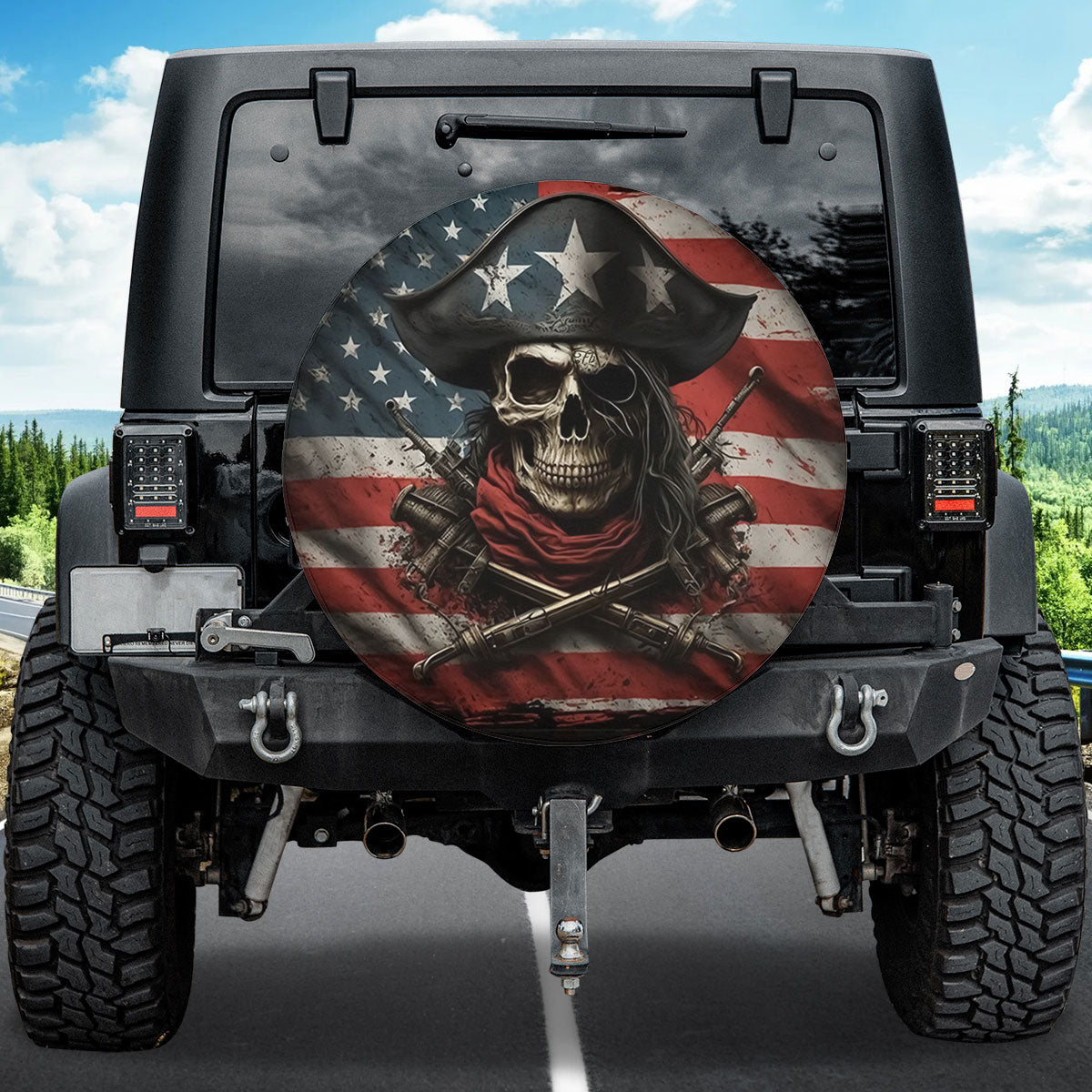 Petthouse | American Pirate Skull Spare Tire Cover Skull Skeleton Bones Car Accessory Truck Decoration