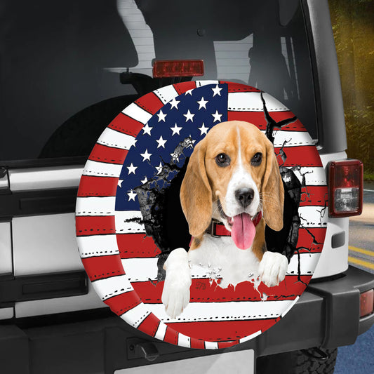 Petthouse | Beagle Dog American Flag Spare Tire Cover Dog Lover Wheel Cover Beagle Broken Wall Tire Cover