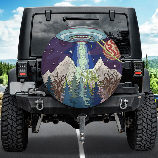 Petthouse | Space Ufo Alien Magic Spare Tire Cover Mountain Landscape Truck Decoration Space Lovers Gift