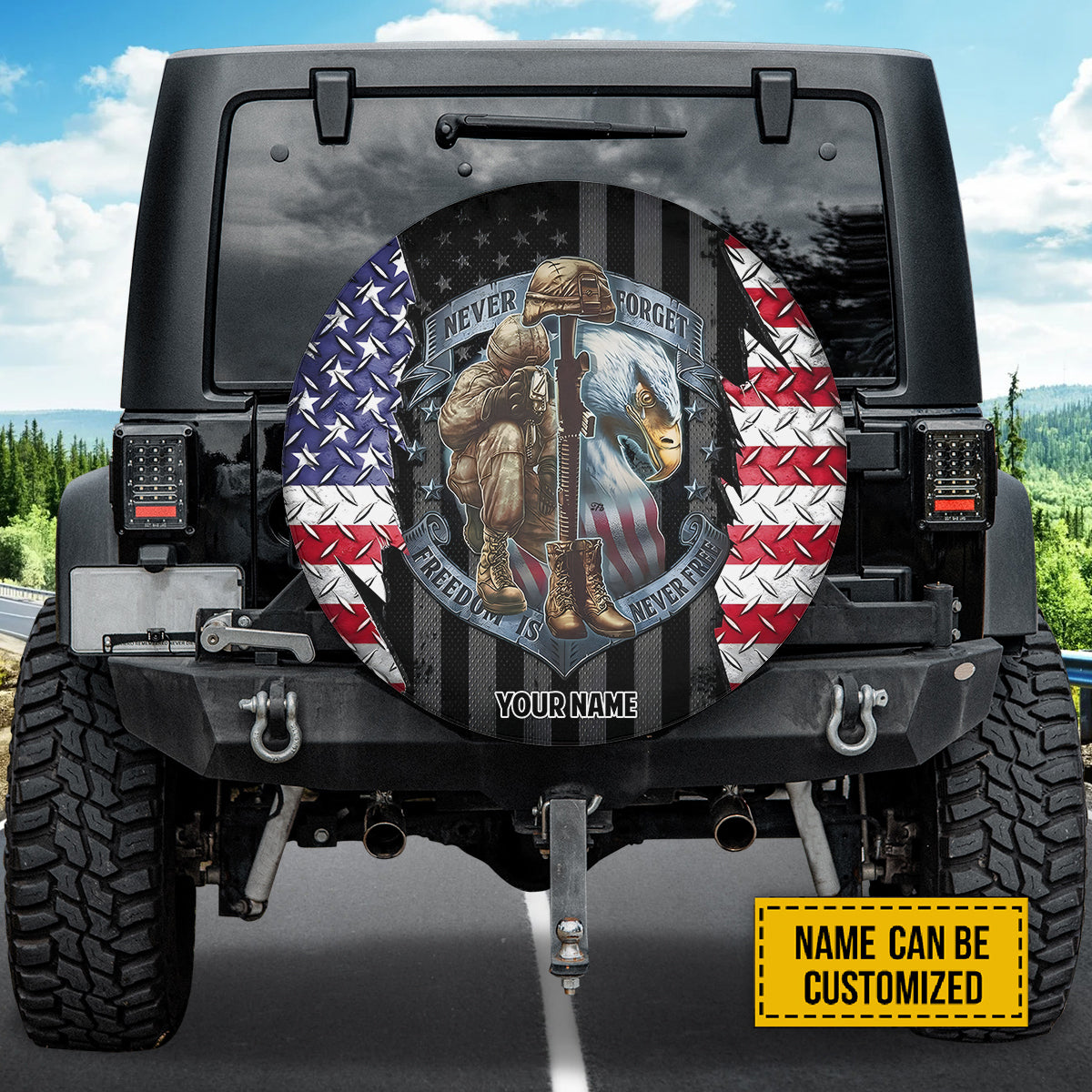 Petthouse | Customized Veteran Eagle America Flag Steel Pattern Spare Tire Cover Veteran Never Forget Freedom