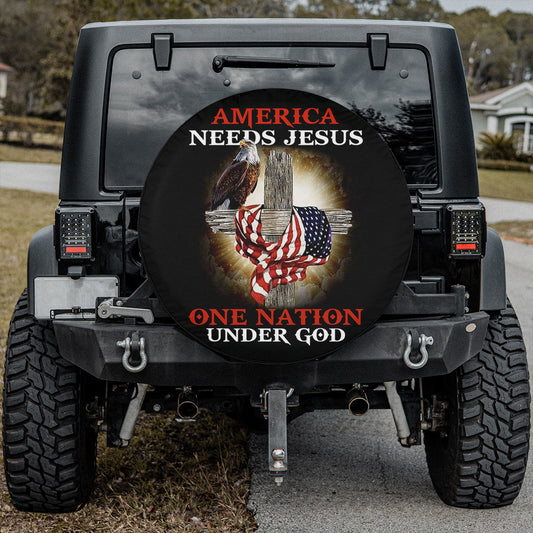 Petthouse | One Nation Under God Spare Tire Cover American Needs Jesus Tire Wrap Christian Car Decoration