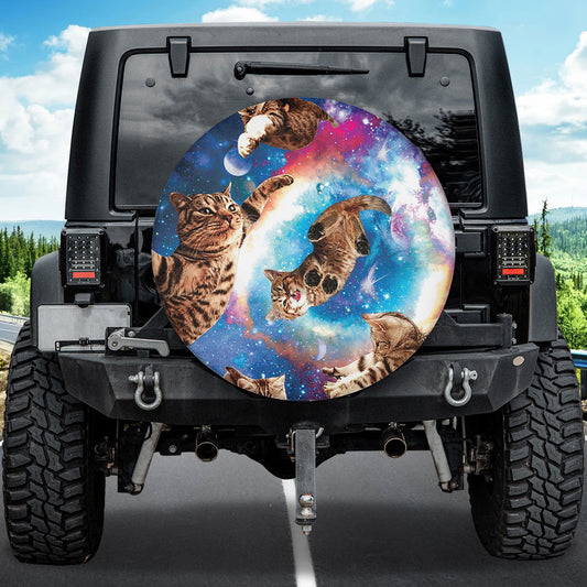 Petthouse | Funny Cat Galaxy Space Spare Tire Cover Happy International Cat Day Truck Decor Cat Fanclub Gift