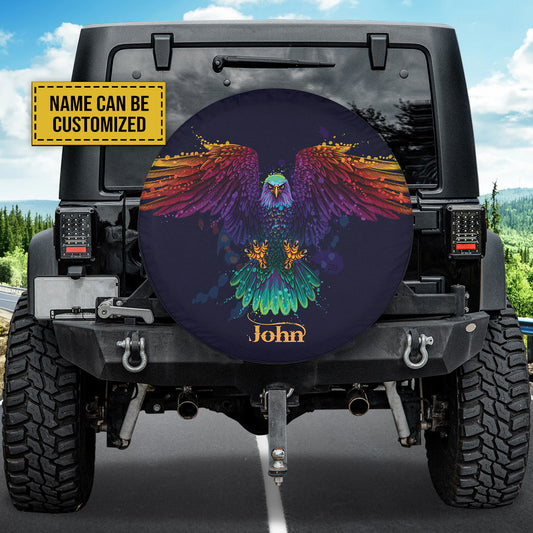 Petthouse | Custom Name Tire Cover Eagle Spare Tire Cover Colorful Wheel Cover Vintage Style Car Accessories