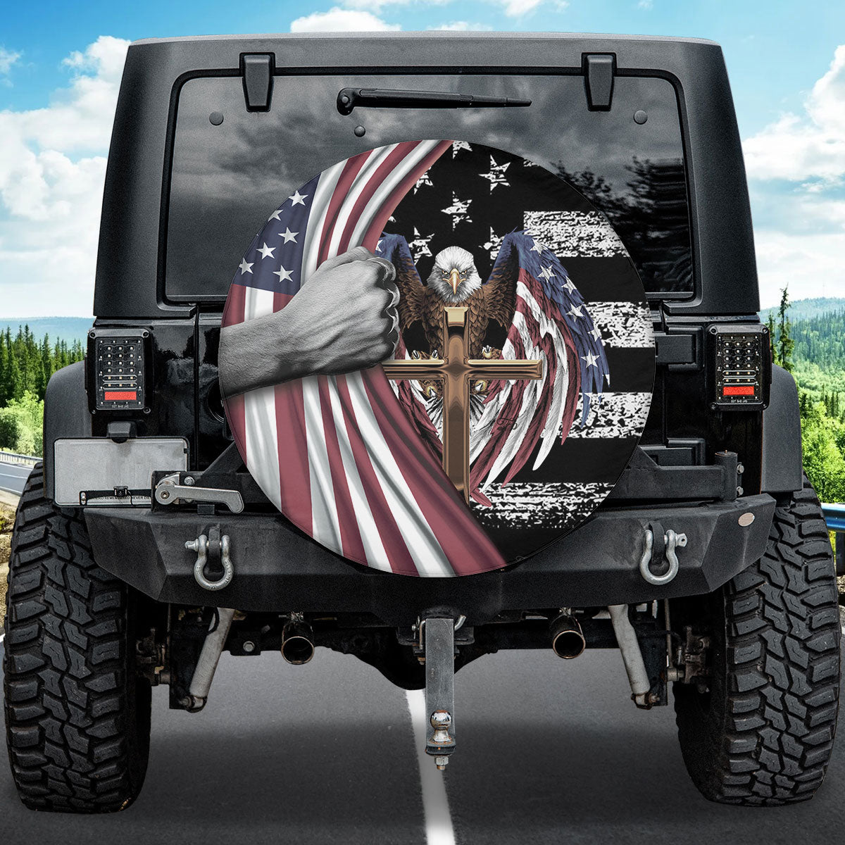 Petthouse | American Christian Cross Eagle Spare Tire Cover Independence Day Freedom Day Decoration