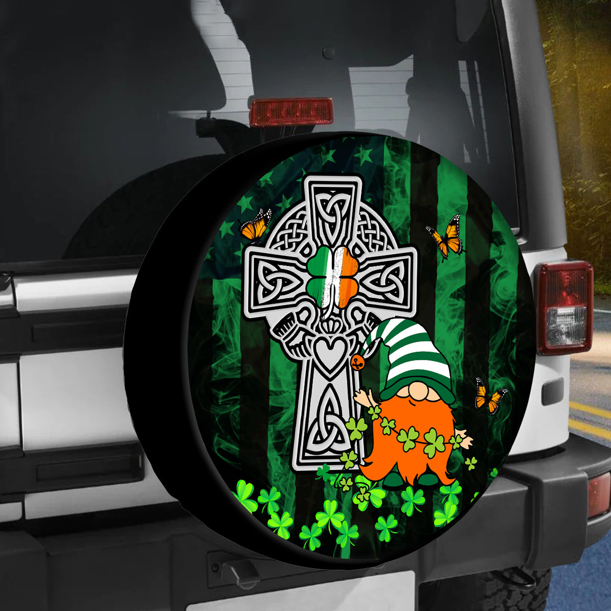 Petthouse | Irish St Patricks Day Gnome Celtic Cross Shamrock American Flag Spare Tire Cover Car Accessories