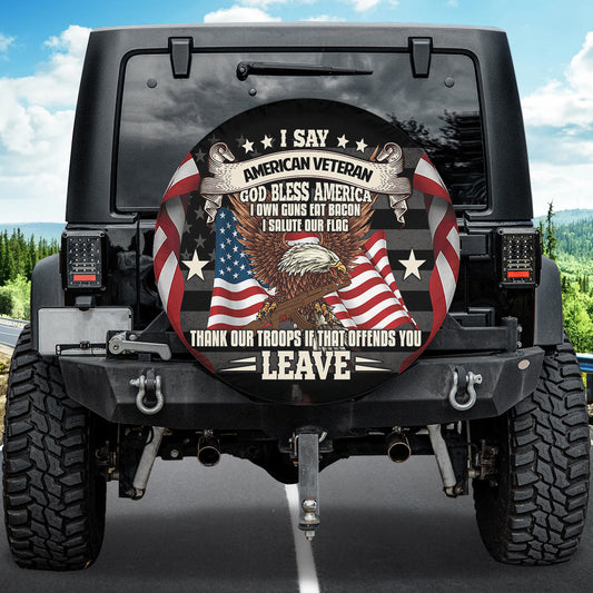 Petthouse | Bald Eagle American Flag Spare Tire Cover I Say American Veteran Wheel Cover American Patriot Gift