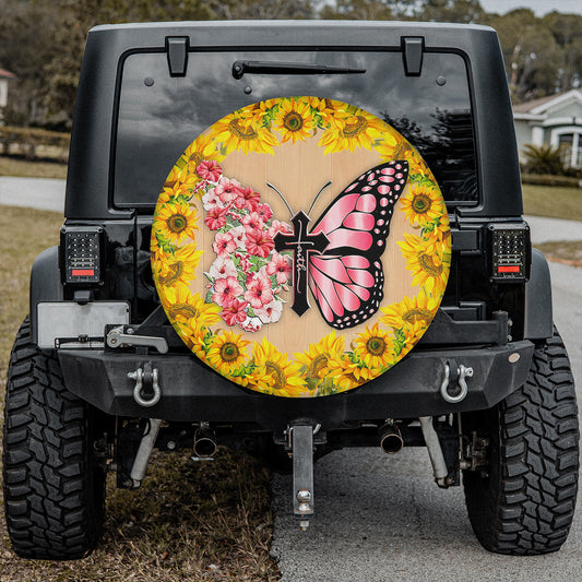 Petthouse | Christ Butterfly Tire Cover Hibiscus Pattern Tire Cover Sunflower Pattern Cover Car Decoration