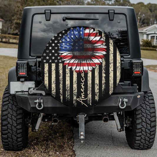 Petthouse | Sunflower American Flag Spare Tire Cover Sunflower Us Flag Vintage American Pride