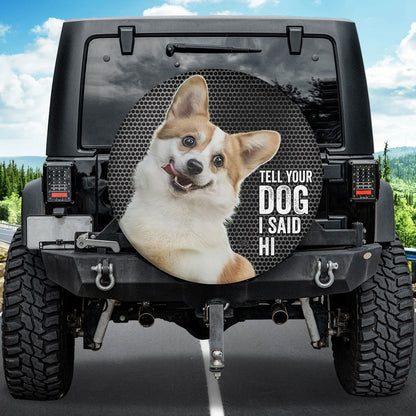 Petthouse | Corgi Dog Spare Tire Cover Cute Trailer Tire Cover Dog Say Hi Waterproof Spare Tire Cover