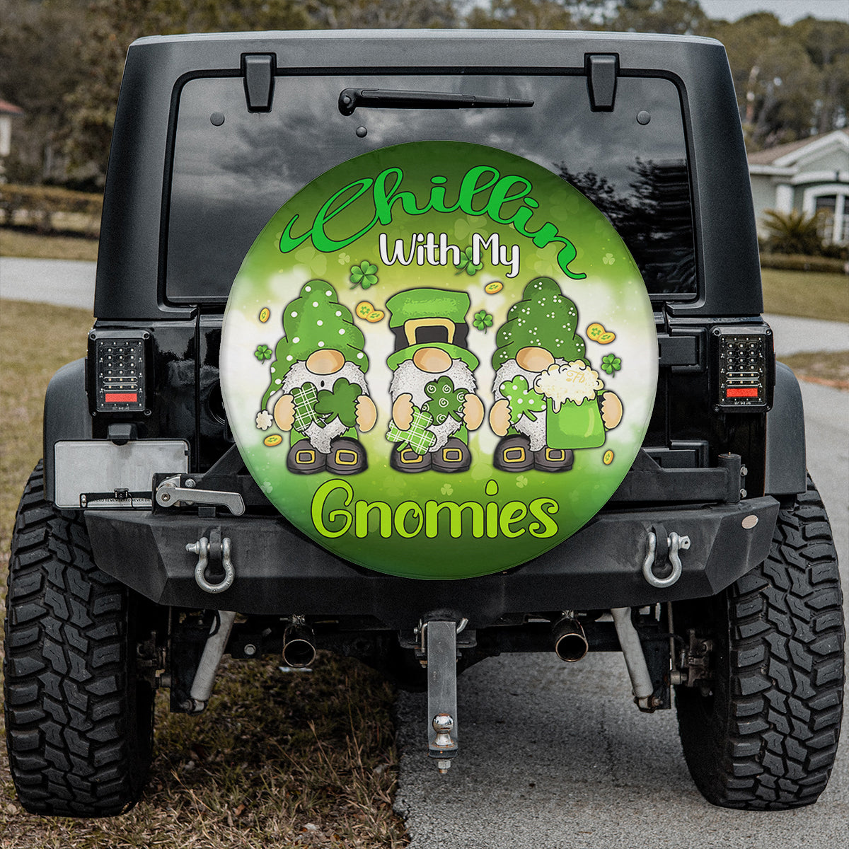 Petthouse | St Patrick's Day Lucky Clover Tire Covers Chillin With My Gnomes Tire Cover Happy St Patrick's Day