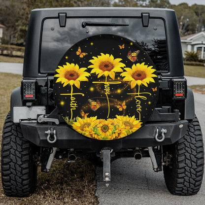 Petthouse | Sunflower Spare Tire Cover Sunflower Butterfly Faith Hope Love Christian Gift New Car Gift