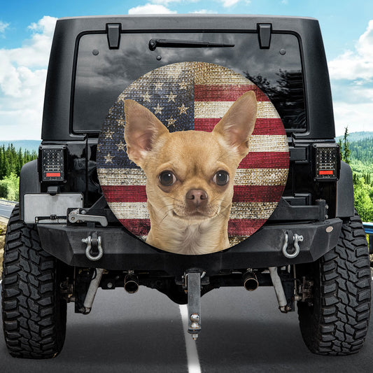 Petthouse | Chihuahua Dog Wheel Tire Covers Burlap American Flag Print Spare Wheel Cover For Independence Day