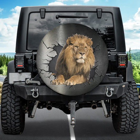 Petthouse | Lion Print Tire Covers For Cars Lion In Metal Hole Spare Wheel Cover Wildlife Animal Lover Gifts