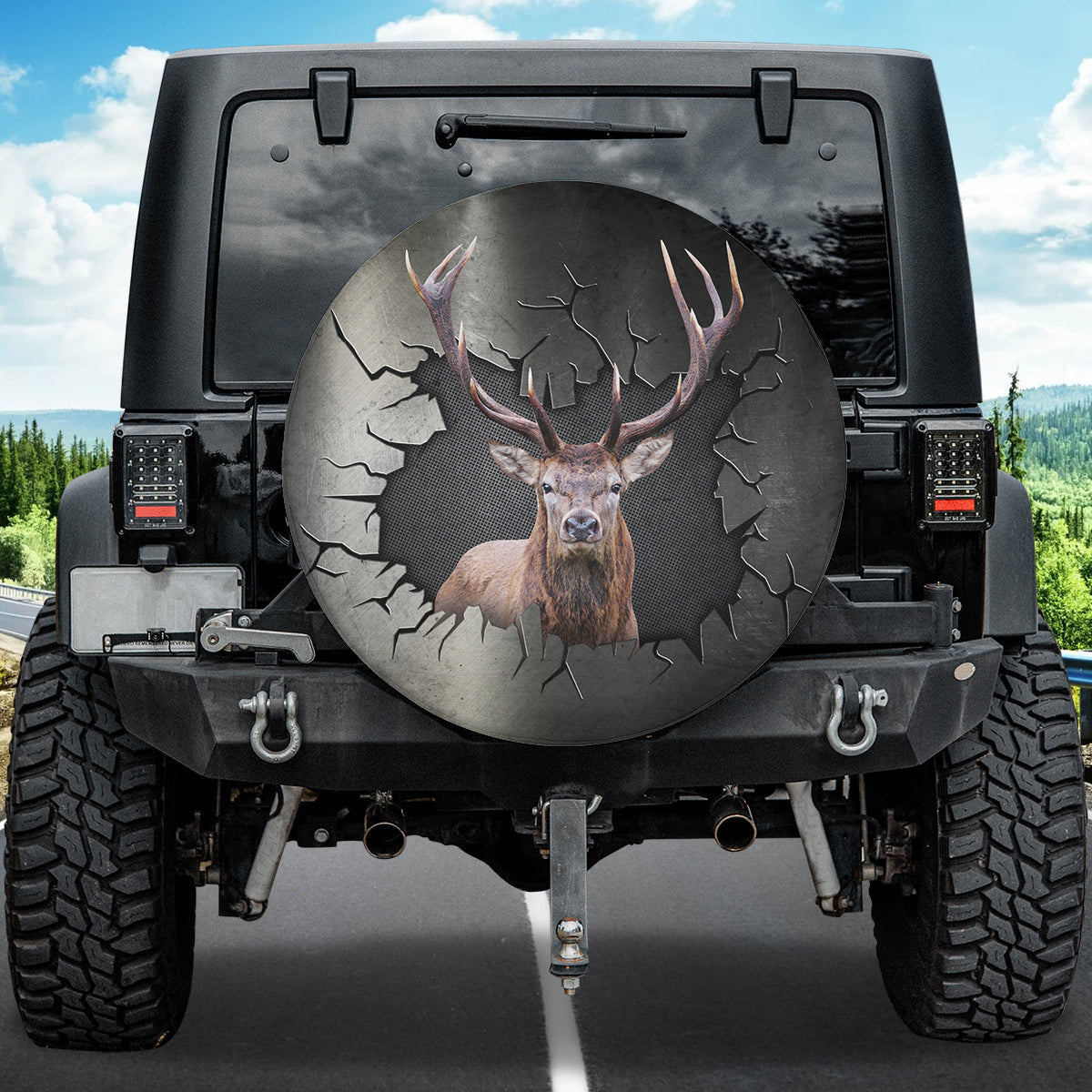 Petthouse | Elk Through Hole Trunk Tire Covers Deer Cracked Car Accessories Metal Cracked Hunter Truck Decor