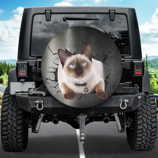 Petthouse | Siamese Cat Camper Tire Cover Big Hole Cracked Metal Print Spare Wheel Cover Cat Dad Car Accessory