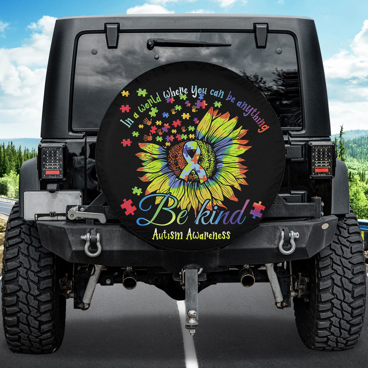 Petthouse | Autism Awareness Tire Protector Sunflower Autism Ribbon Wheel Cover Be Kind Autistic Gifts Spare Tire Cover