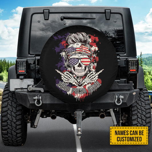 Petthouse | Customized Tire Cover Zero F*cks Given Cover Hippie Girl Skull Cover America Hippie Car Decoration