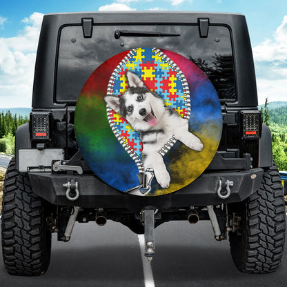 Petthouse | Husky Siberian Puppy Autism Awareness Tire Protector Autism Dog Puzzles Case Cover Dog Ower Gifts