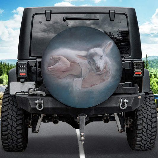 Petthouse | Jesus Shepherd Holding Lamb Chalk Drawing, God Hand Lamb Spare Tire Cover, Jesus Lover