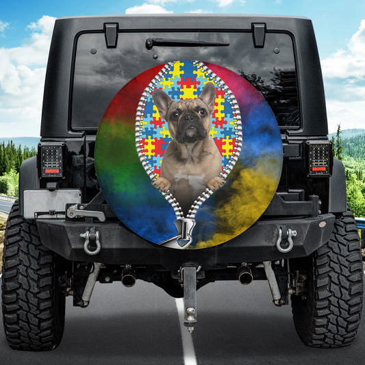 Petthouse | French Bulldog Autism Month Spare Tire Cover Dog Autistic Pride Wheel Cover Puzzles