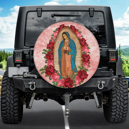 Petthouse | Lady Of Guadalupe Spare Tire Cover Virgin Mary With Angel And Flower Canvas Tire