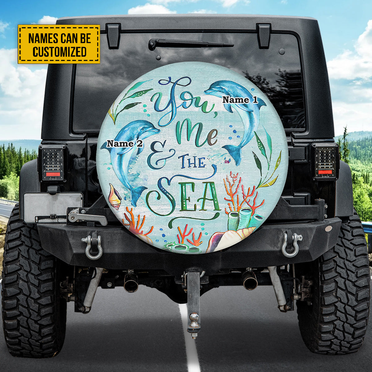 Petthouse | Customized Dolphin Couple Spare Tire Cover You Me And The Sea Wheel Cover Valentine Gift