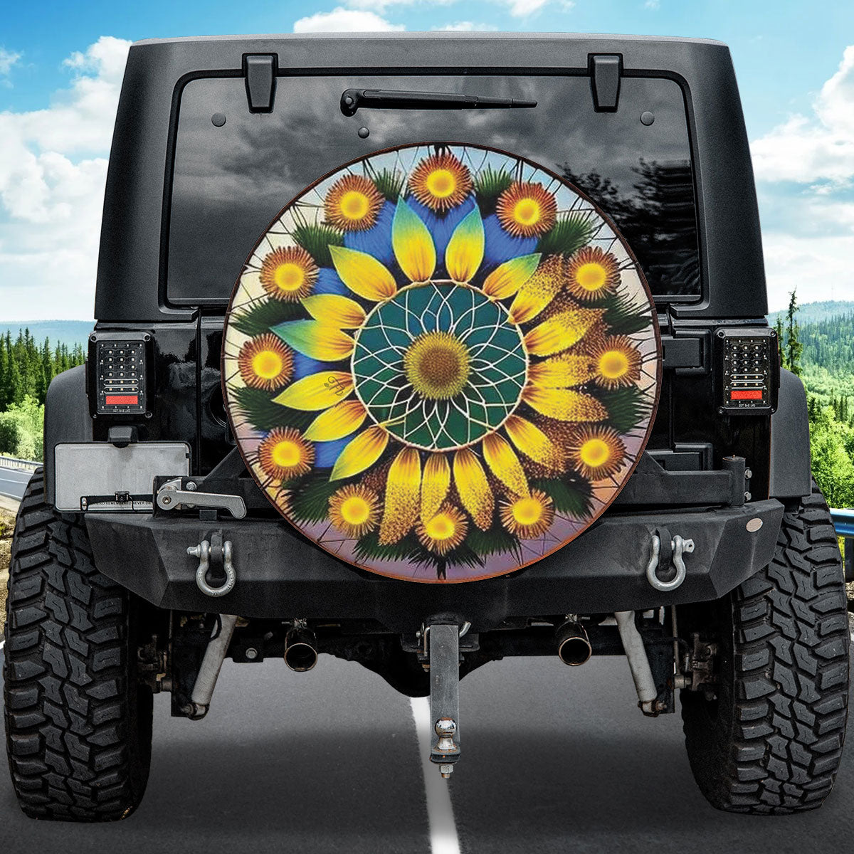 Petthouse | Sunflower Mandala Style Spare Tire Cover Yellow Floral Flower Truck Decoration Sunflower Lover Gift