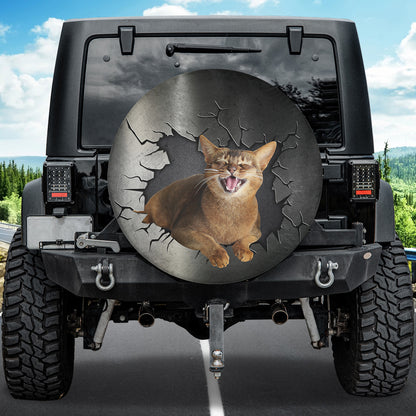 Petthouse | Abyssinian Cat Smiling Wheel Tire Covers Big Metal Hole Print Spare Wheel Cover Car