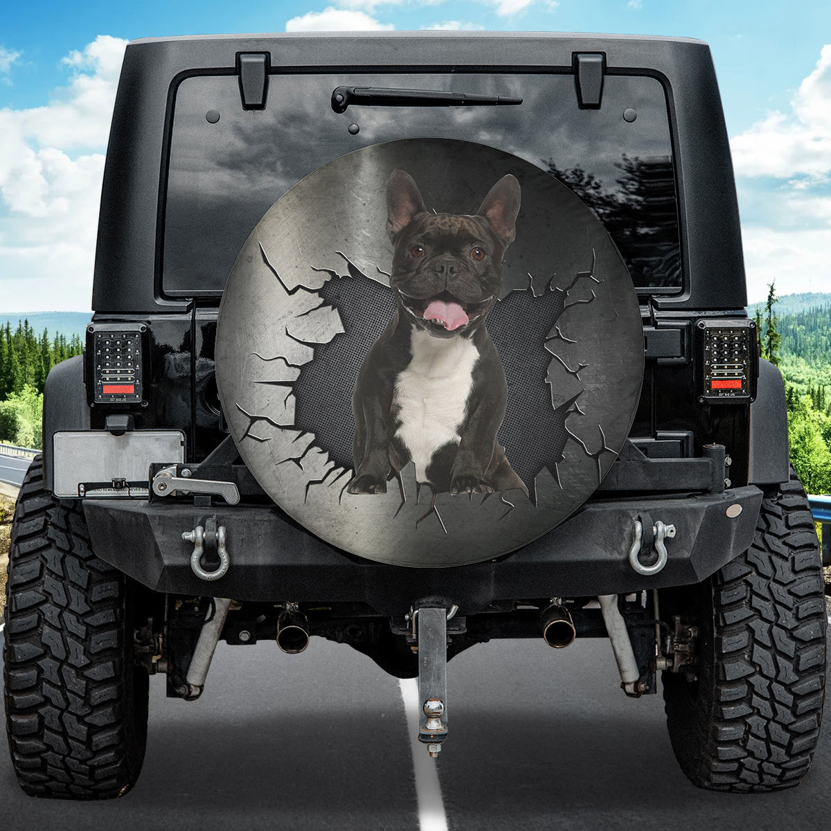 Petthouse | French Bulldog Cute Wheel Cover Dog Peeking Out Cracked Tire Cover Dog Mom Dad Fun Car Decor