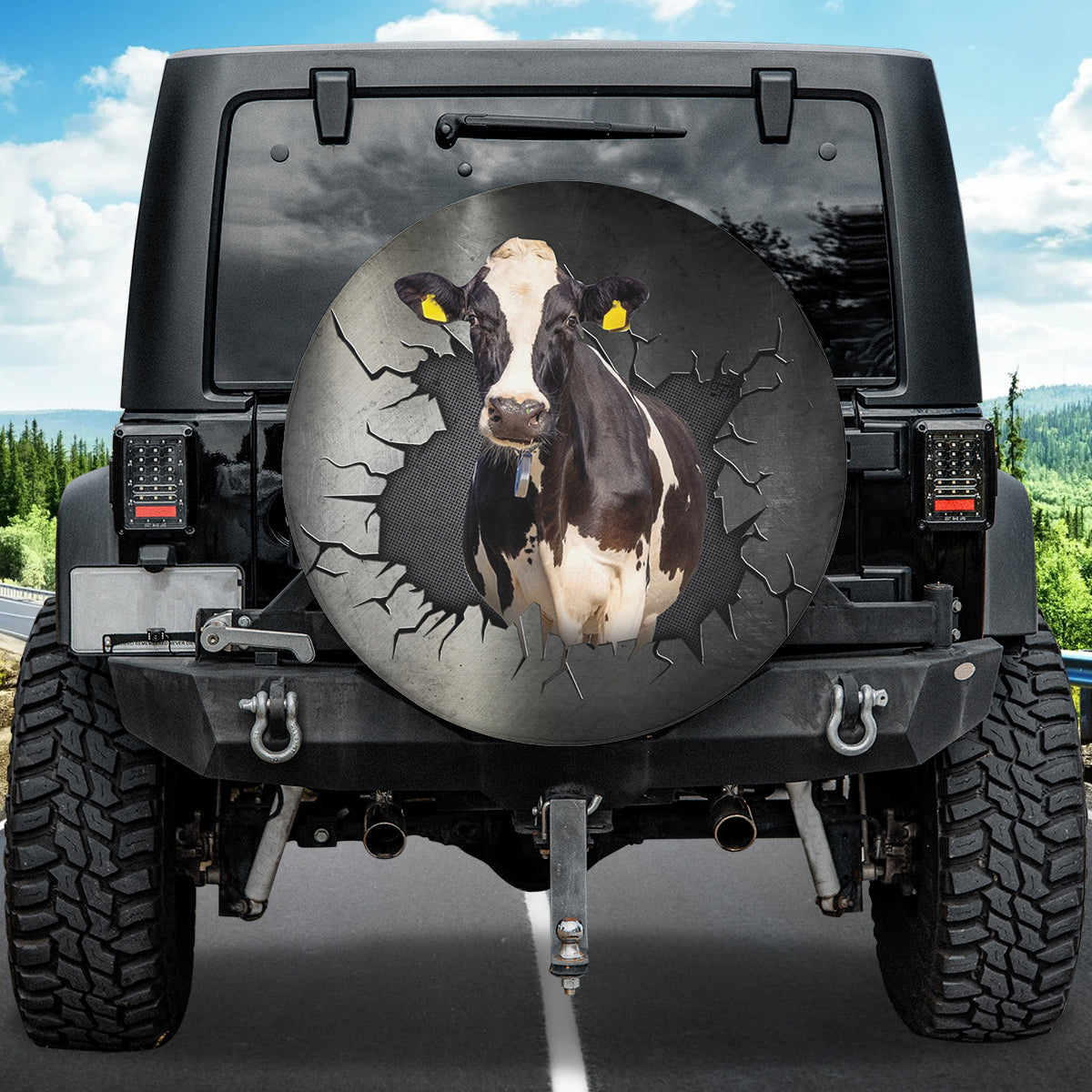 Petthouse | Dairy Cattle Cow Durable Tire Protector Farm Animal Spare Wheel Cover Farmer Fun Car Accessory