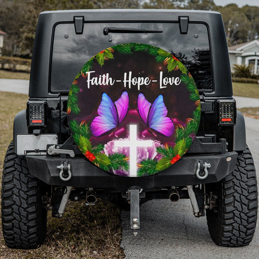 Petthouse | Faith Hope Lover Tire Cover Purple Butterfly Tire Cover Christmas Pattern Cover Car Decoration