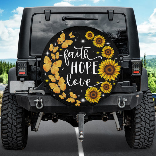 Petthouse | Faith Hope Love Spare Tire Cover Sunflower Pattern Tire Cover Butterfly Pattern Tire Cover Car Decor