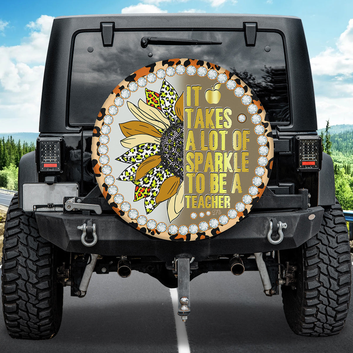 Petthouse | Sunflower Leopard Spare Tire Cover Teacher Tire Cover Sparkle Sunflower Tire Cover Teacher Gift