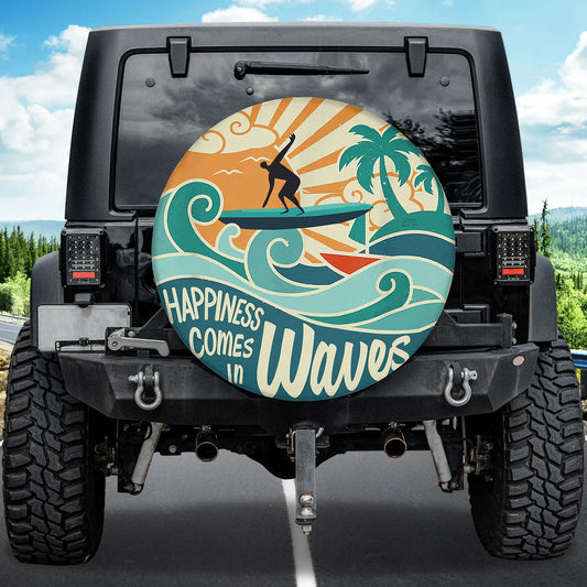 Petthouse | Beach Surfing Waves Vintage Spare Tire Cover Happiness Comes Waves Truck Decor Surfers Gift