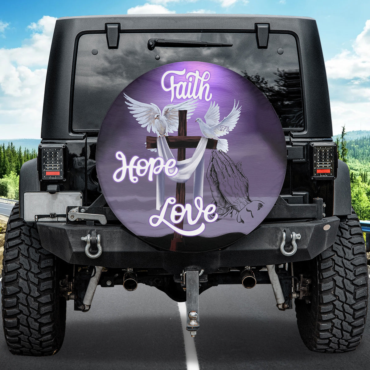 Petthouse | Faith Hope Love Spare Tire Cover Dove Cross Hand Prayer Christian Jesus Religion