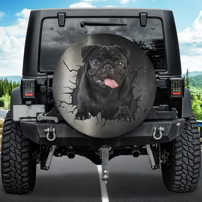 Petthouse | Black Pug Exploded Wall Funny Spare Tire Cover Pug Printed Tire Protector For Dog Mom Dad