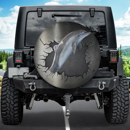 Petthouse | Dolphin Metal Crack Hole Wheel Tire Protector Sea Animal Spare Tire Cover Fun Car Accessory