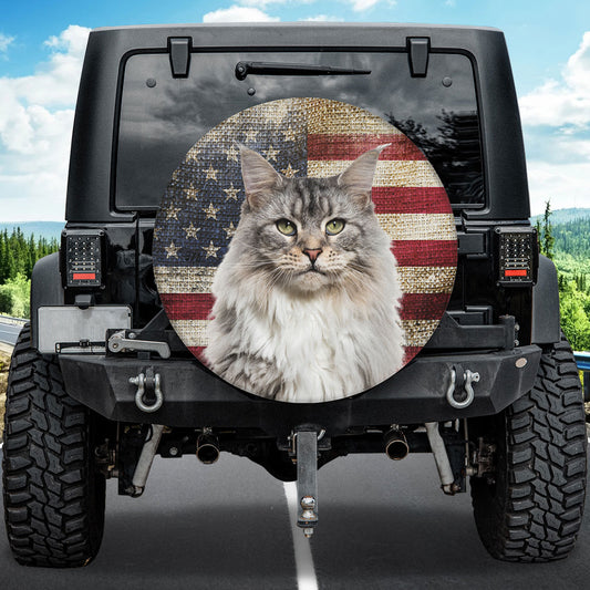 Petthouse | Maine Coon Cat Spare Tire Cover Car Accessories Trailer Tire Cover American Flag Wheel Cover