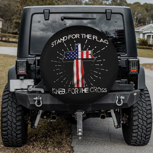 Petthouse | Cross American Flag Spare Tire Cover Stand For The Flag Kneel For The Cross American Patriot Gift