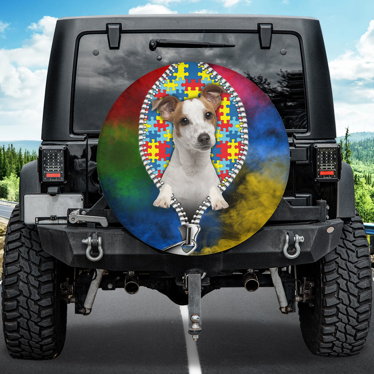 Petthouse | Jack Russell Terrier Autism Puzzle Piece Tire Cover Autism Awareness Wheel Protector Autistic